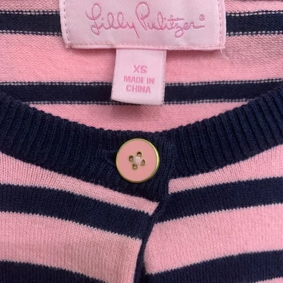 Lily Pulitzer Pink/Navy Stripe Cardigan - Picture 6 of 7